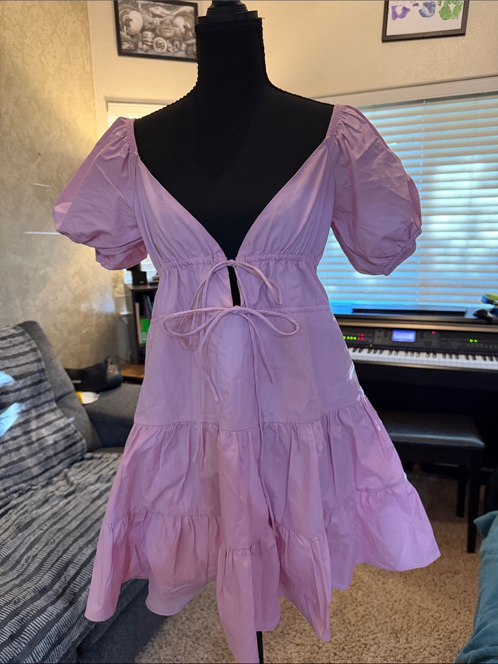 Glamorous Pink Puff Sleeve Tie-Front Mini Dress size 6